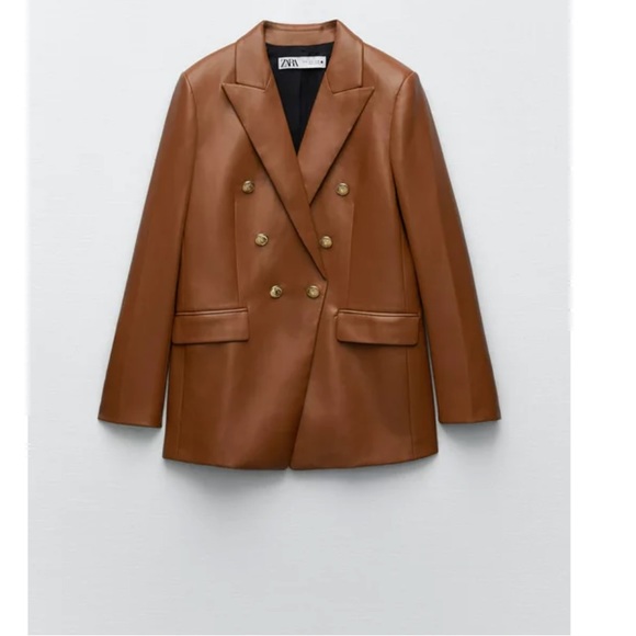 Zara Faux Leather Double Breasted Blazer - Picture 3 of 15